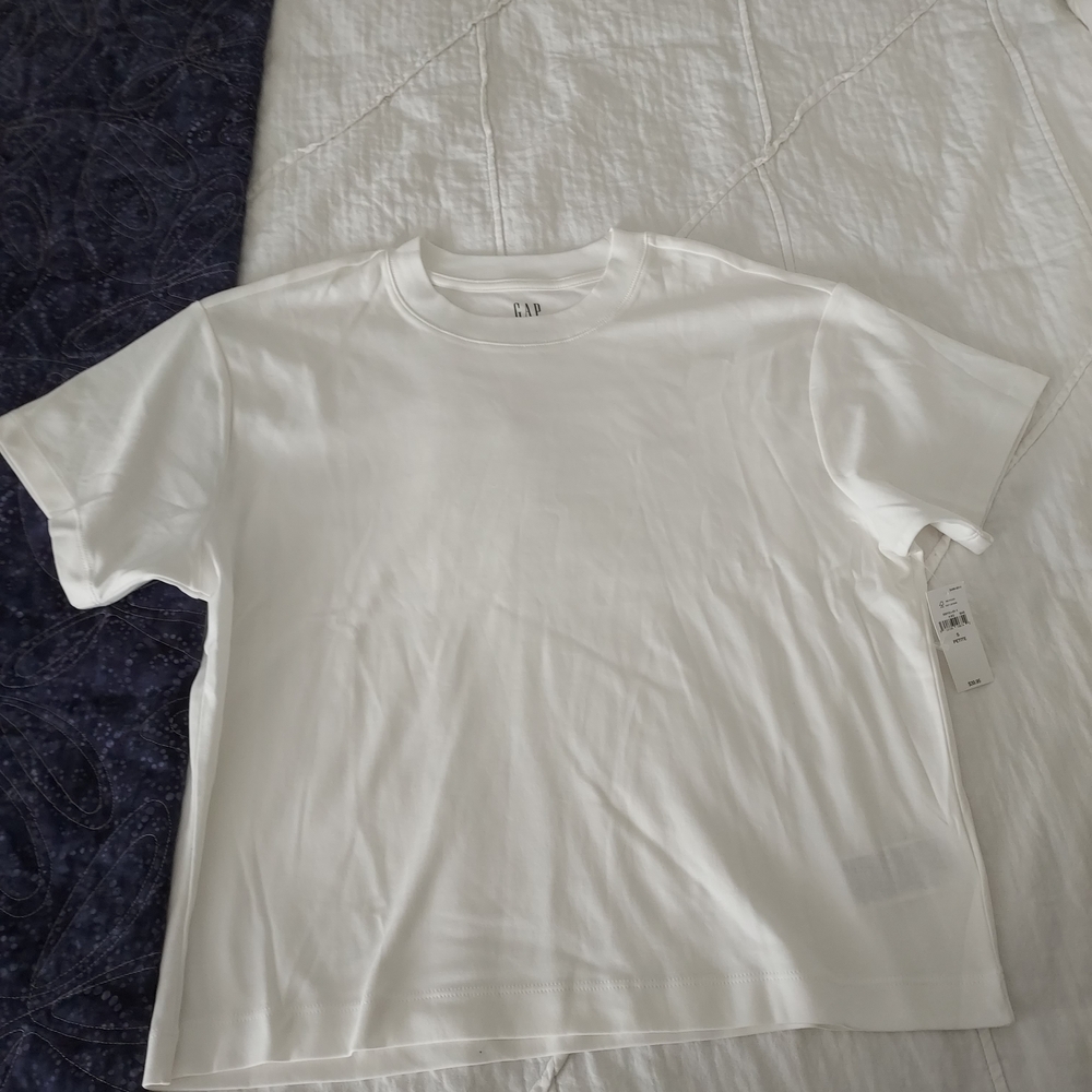 GAP Classic "Editor" White Crop T-Shirt, Multiple Sizes In Petite